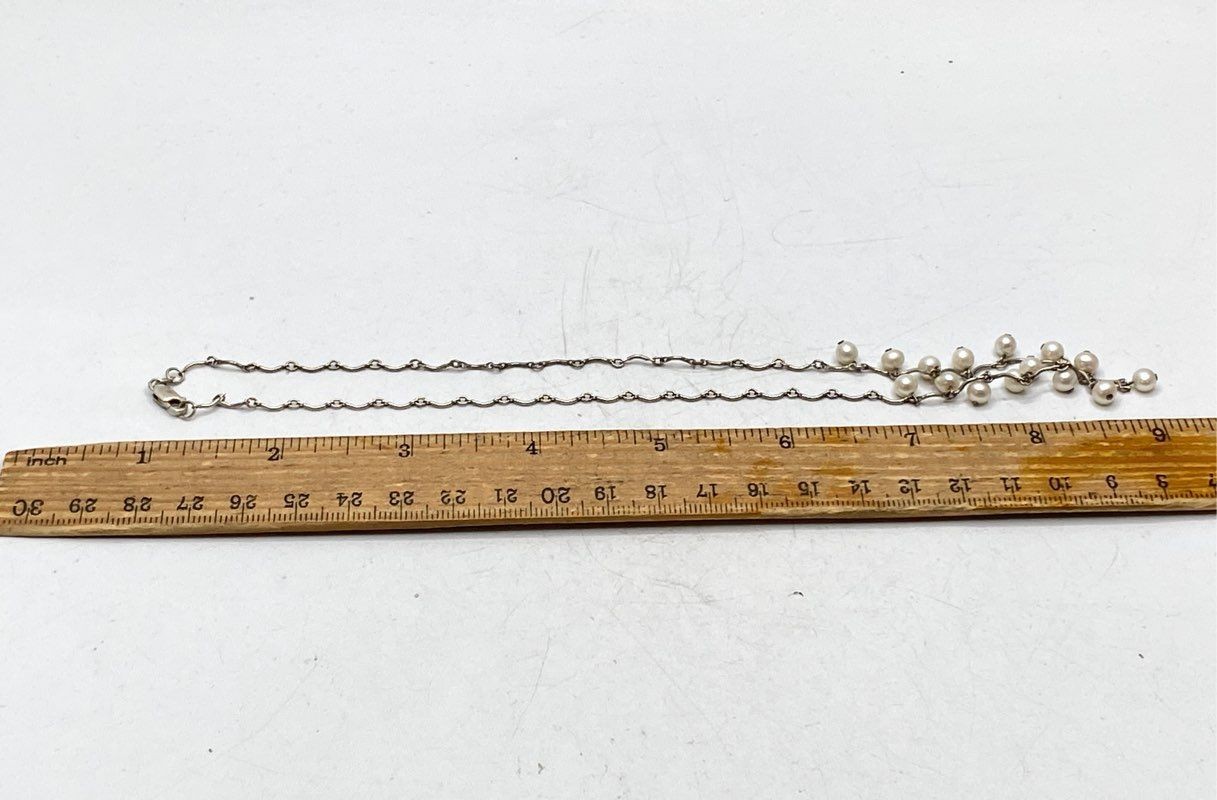 Sterling Silver 925 Pearl Jewelry Set Necklace 17″ Cross Ring Size 7.5 13.3g