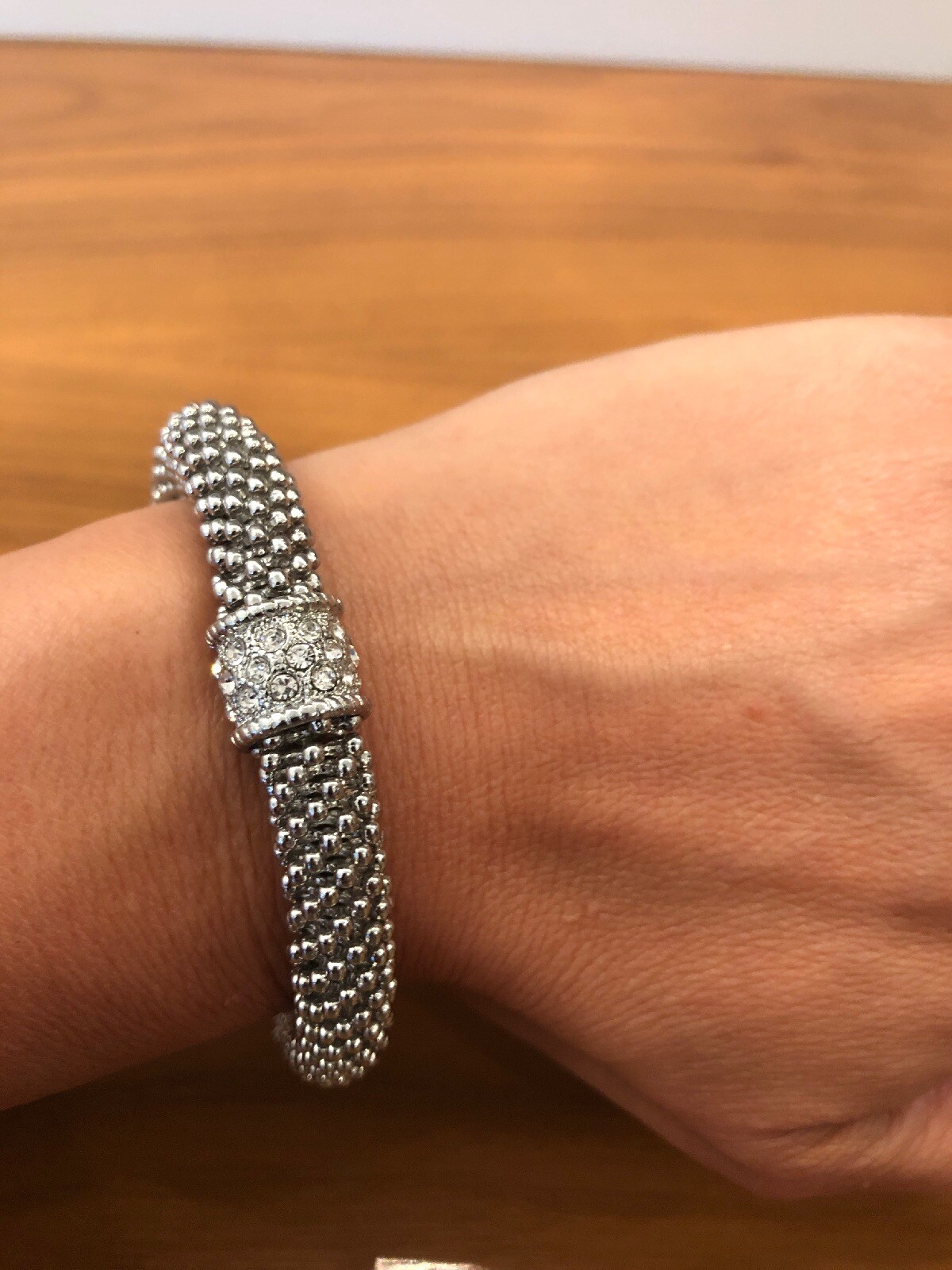 Unique Elastic Stretch Silver Tone Rhinestones Roundelle Spacer Bracelet Lot 23