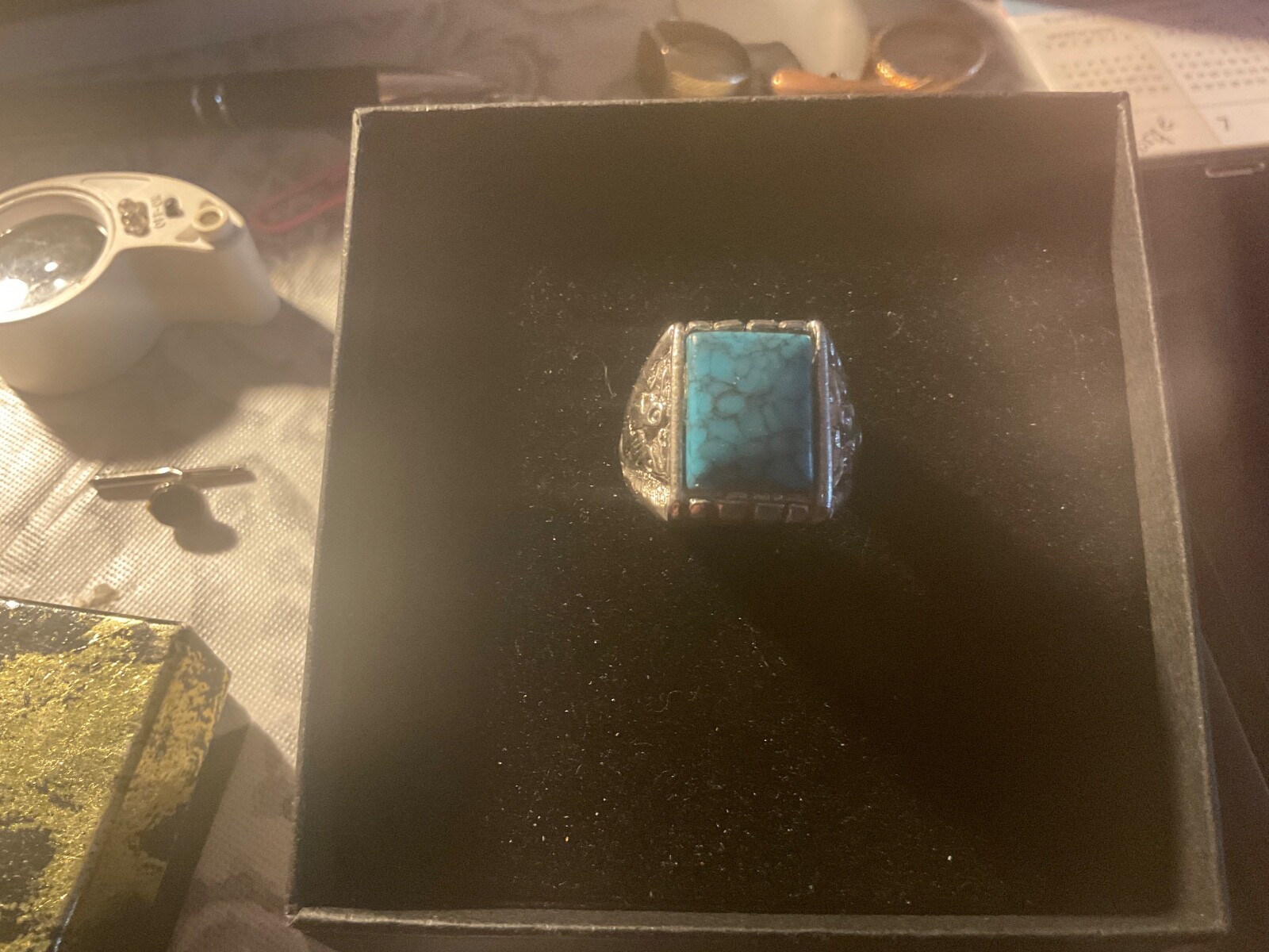 FAUX TURQUOISE SILVER RING SZ 10.5 no stamp sold as pictured looks authentic
