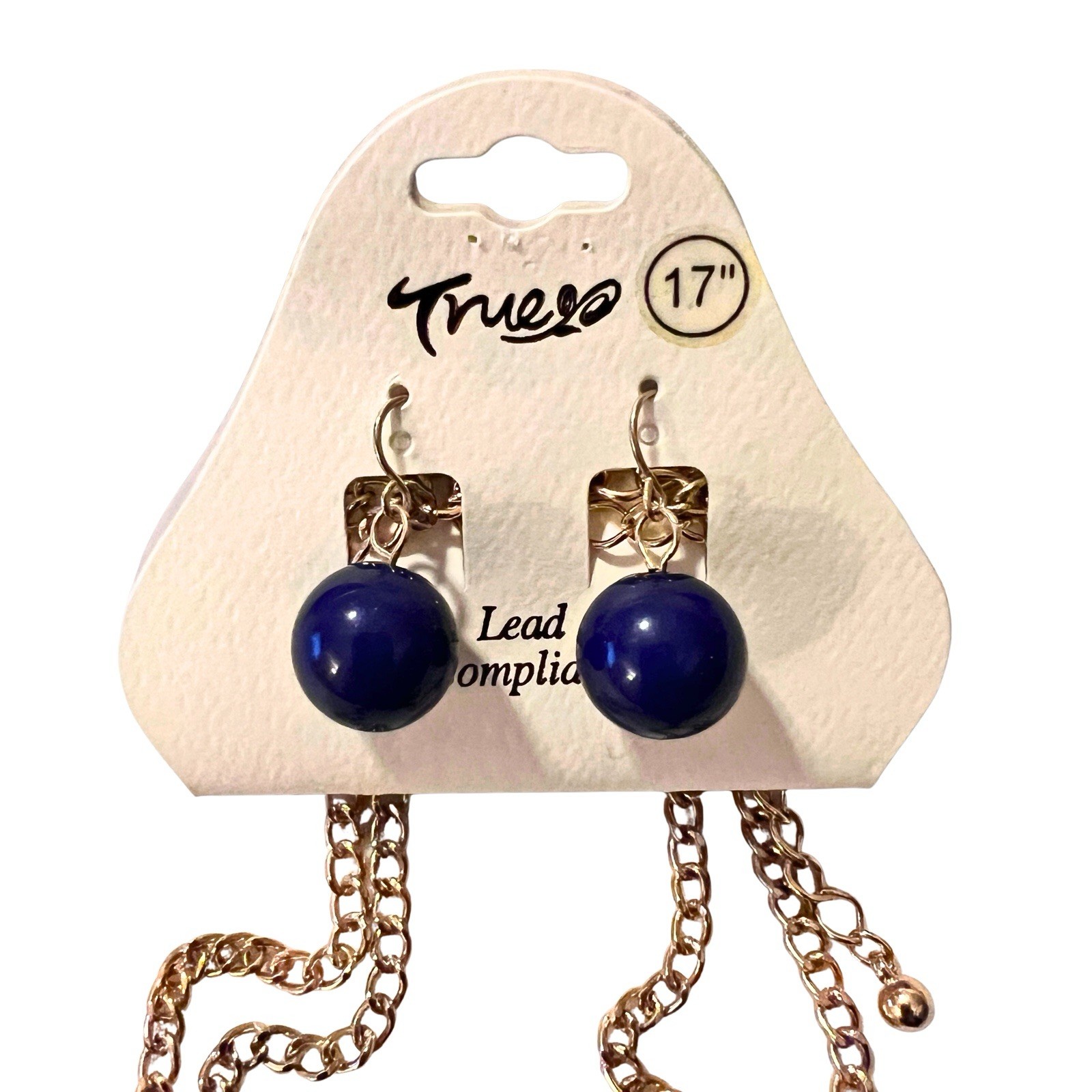 Nautical Anchor Blue White Beaded Charm Gold Tone Necklace Drop Earrings Set New