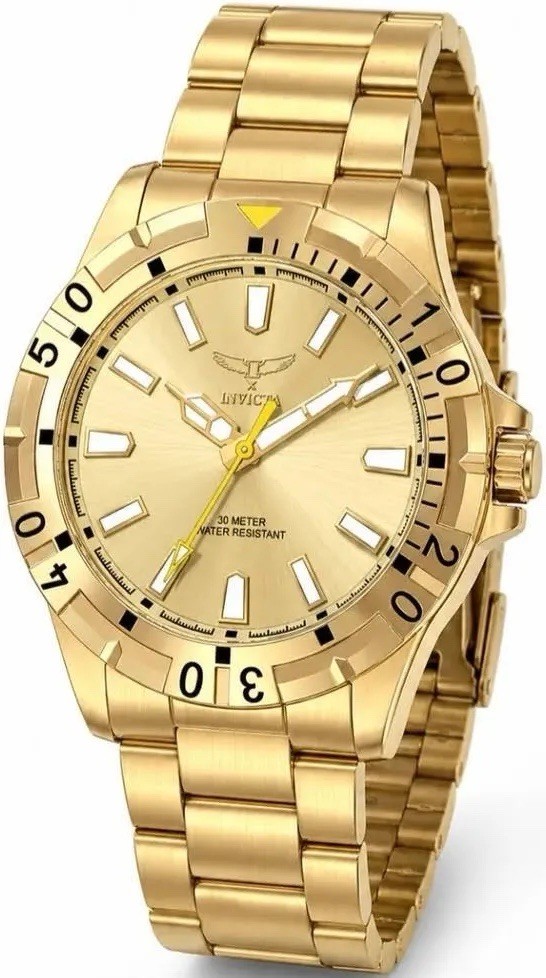 Invicta Men’s Quartz Analog Watch Gold Sunburst Dial Gold Bracelet Box 42 mm
