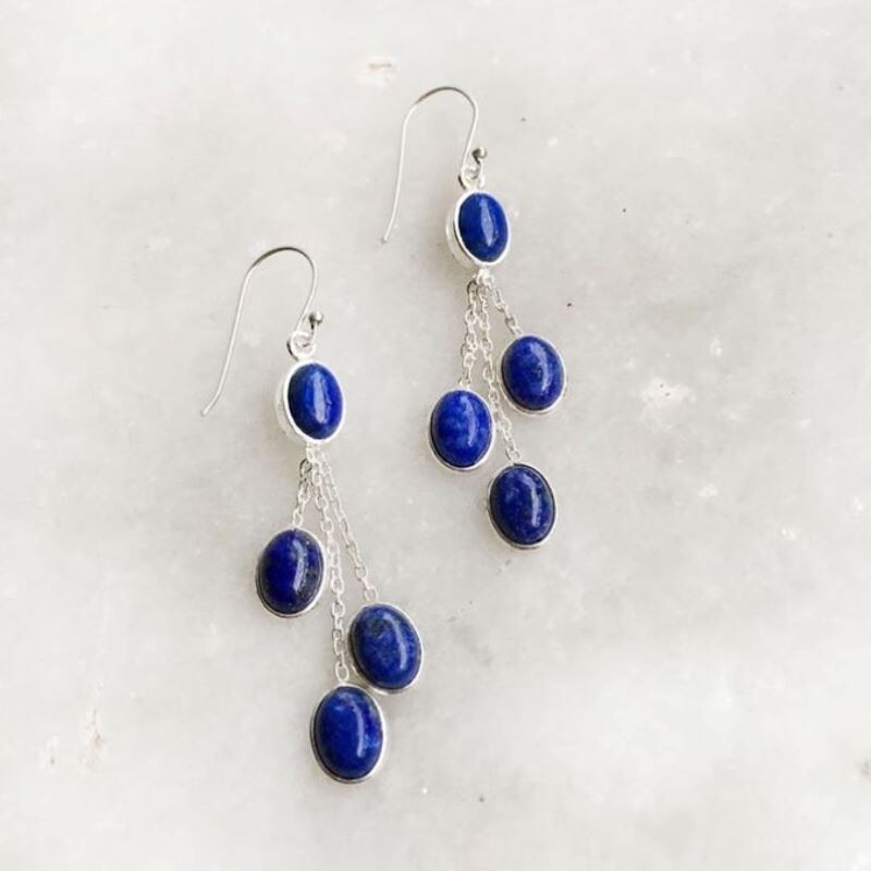 Lapis Lazuli 925 Sterling Silver Handmade Genuine Dangle Women Earrings