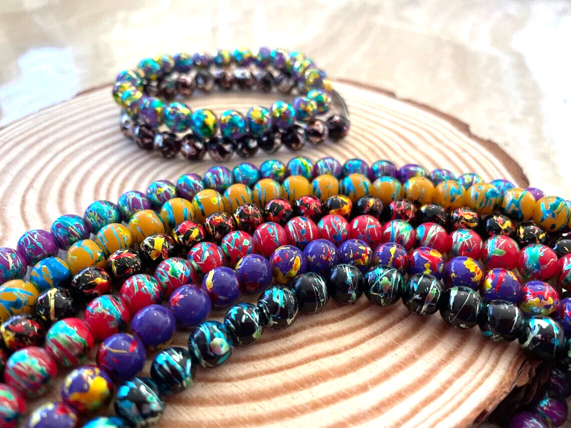 Glass Beads 8mm Round Mix Lot Beads for Bracelet Making Round Bulk 300 pcs