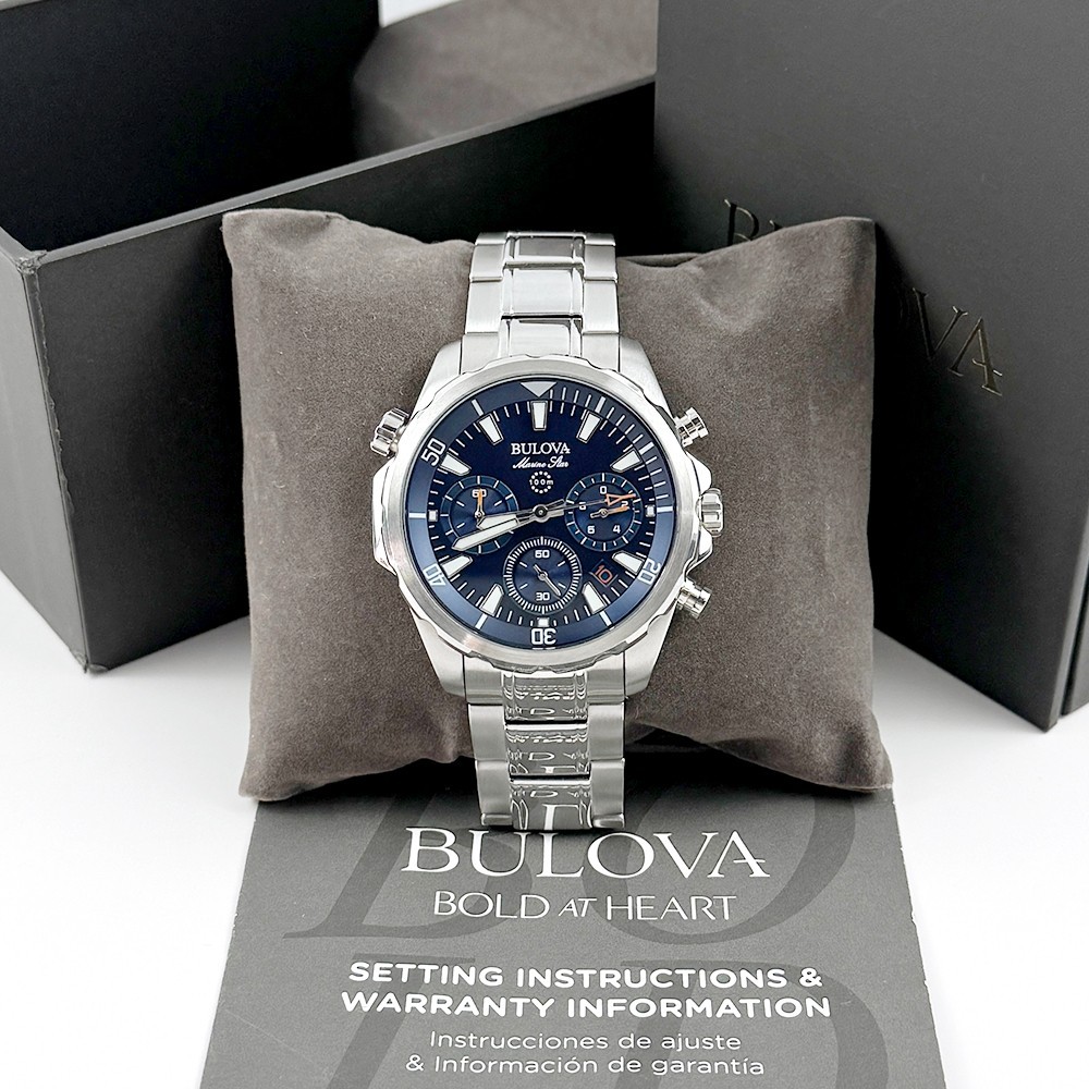 Bulova Men’s Marine Star Chronograph Quartz Blue Dial Stainless Watch 96B256