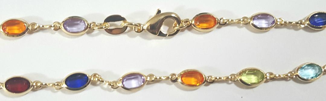 14k Gold Filled Bracelet 7.5 inch Long Dark Multi Color Oval Stones # 2