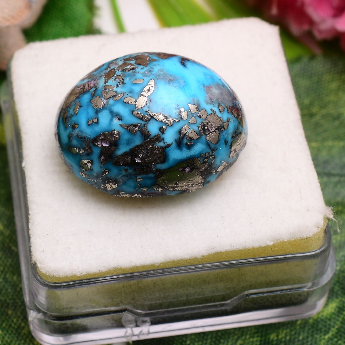 Metallic Matrix~ 44.40 Cts Natural Persian Turquoise AAA Grade Cabochon Gemstone