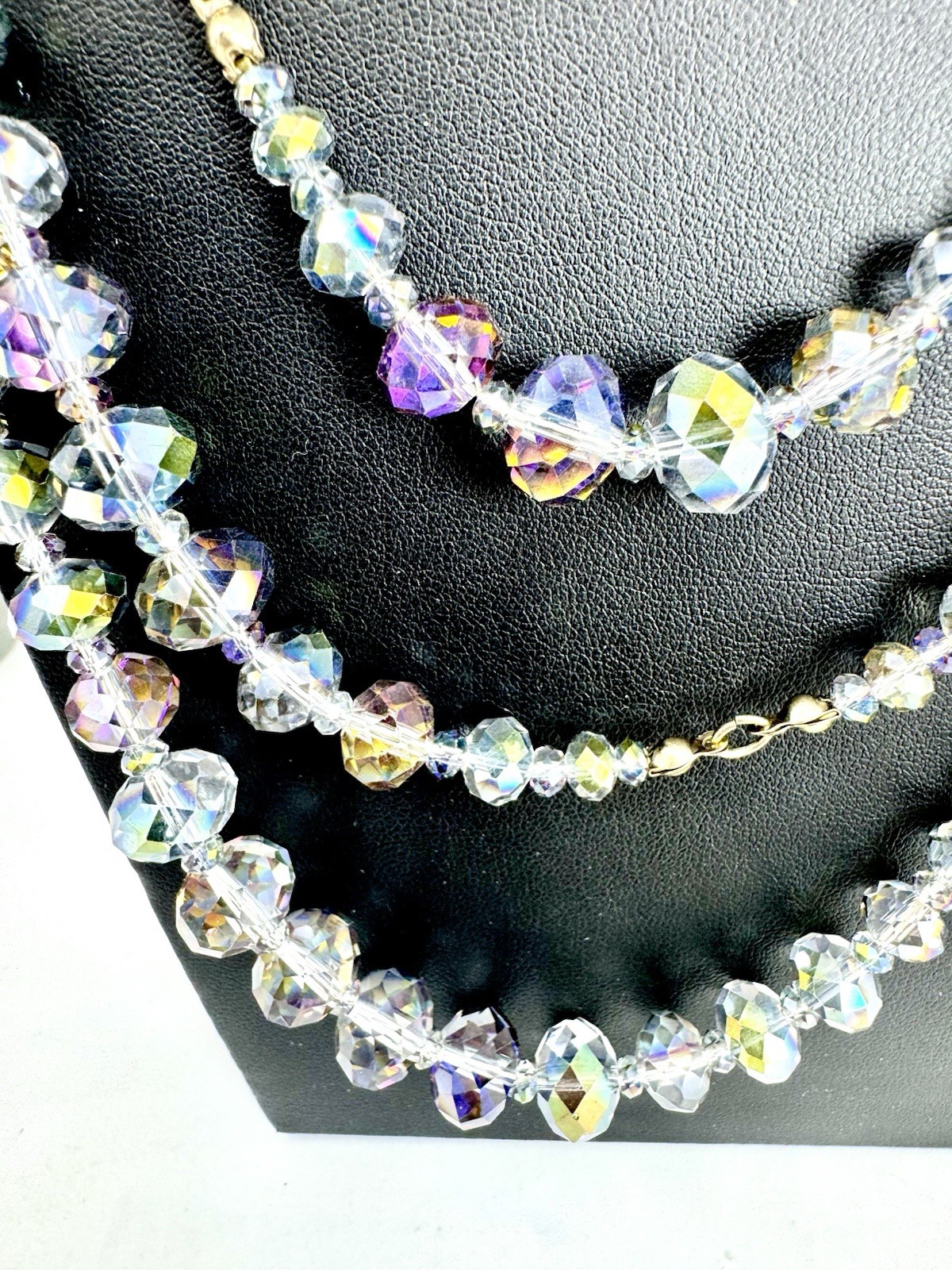 Vintage Triple-Strand Aurora Borealis (AB) Crystal Statement Necklace 36”