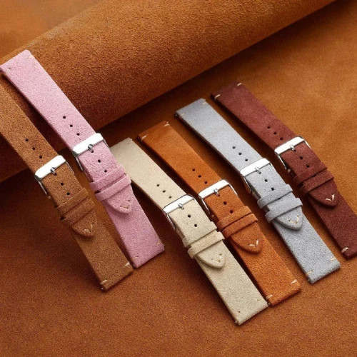 18 19 20 21 22 MM Soft Suede Leather Vintage Strap Watch Band Quick Release