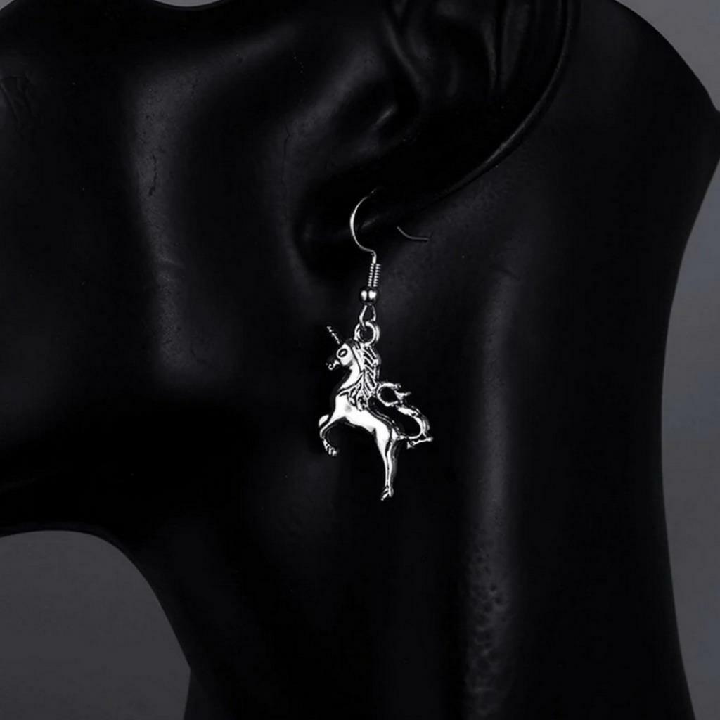 UNICORN EARRINGS 1″ Tiny Fantasy Horse Dangle Drop Stainless Steel Ear Wires NEW