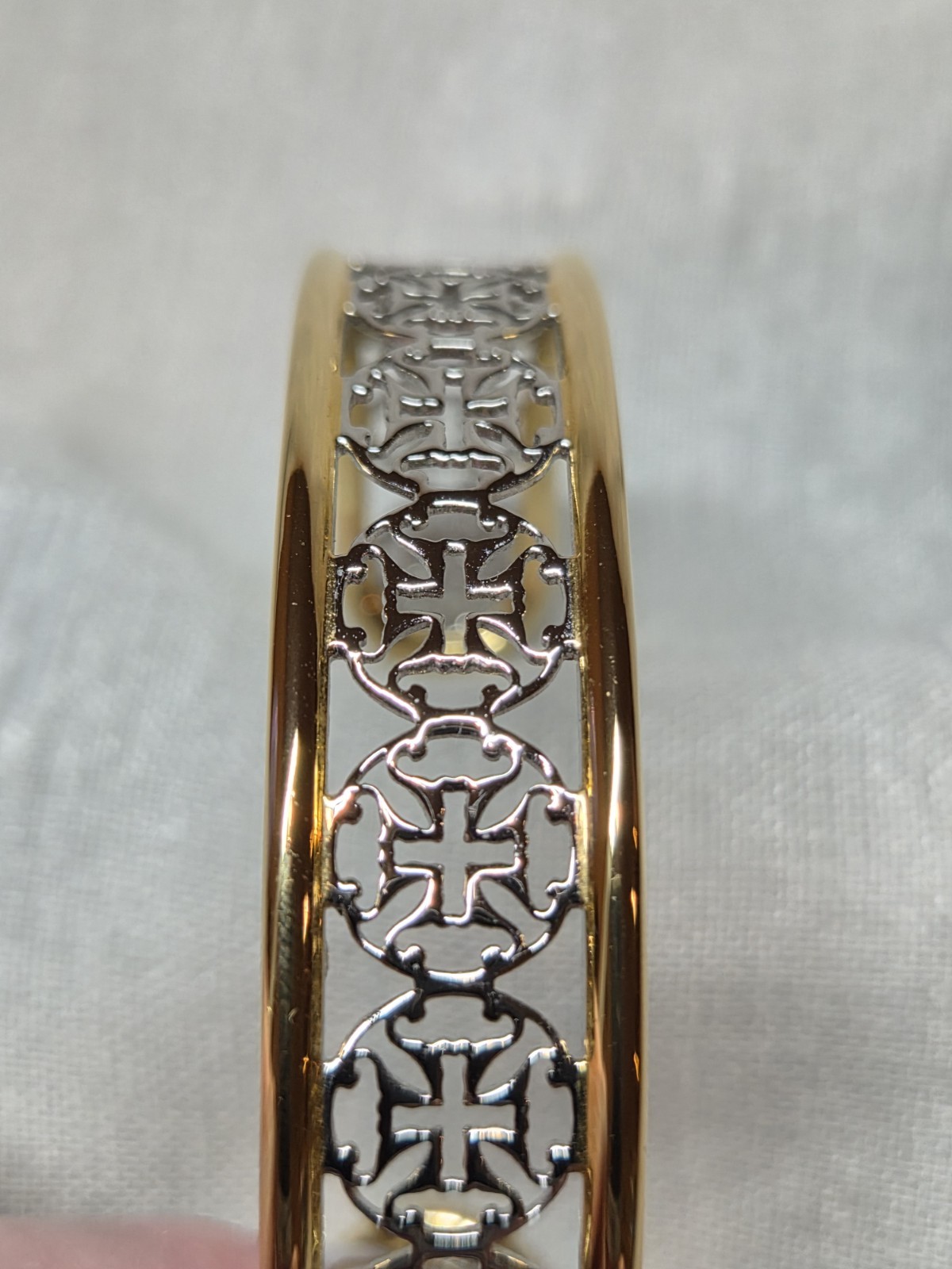 Rustic Cuff Gold Plated Brass and Silver Cross Cuff