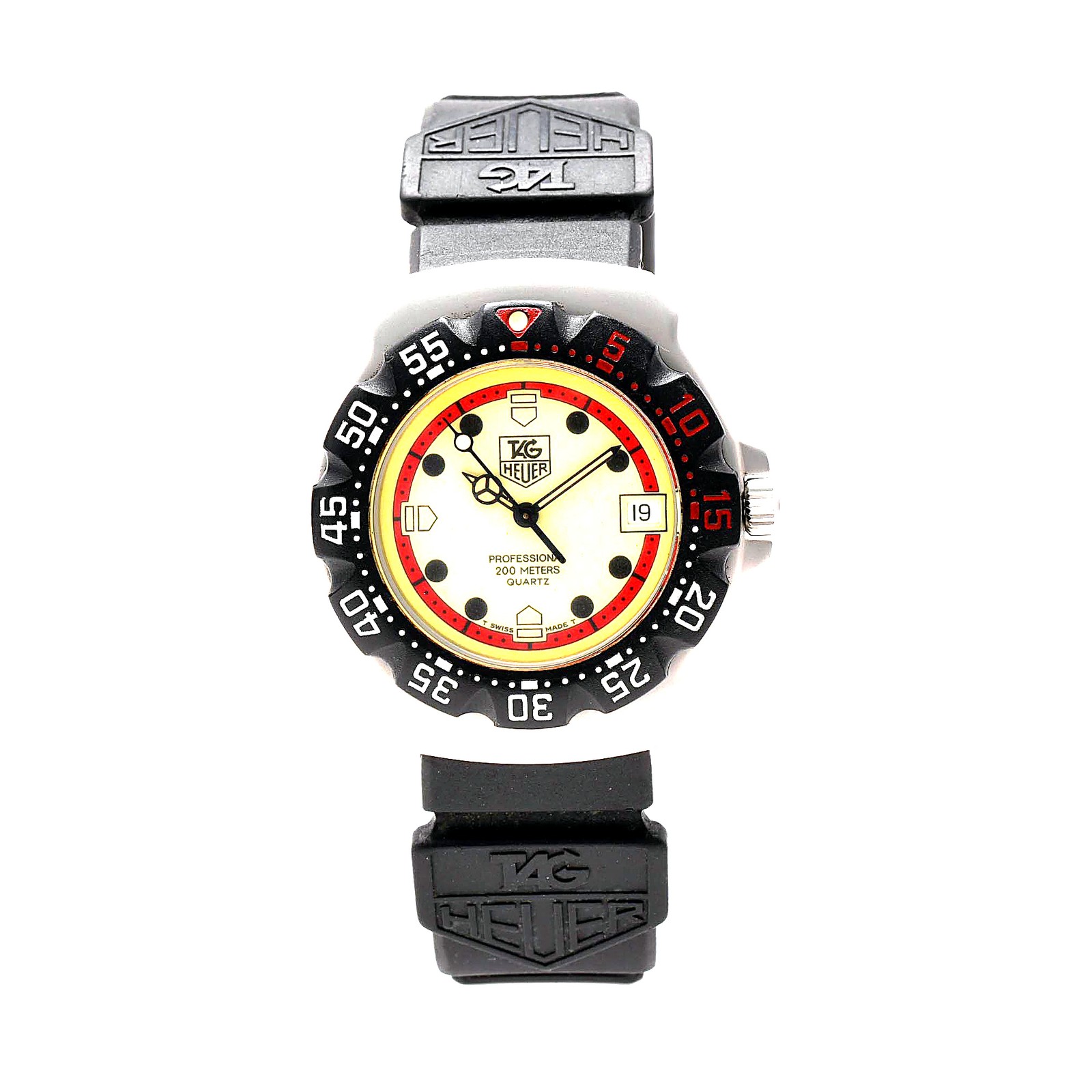 TAG Heuer Formula 1 WA1211 Quartz Diver 200m Cream Dial Black Rubber Strap Date