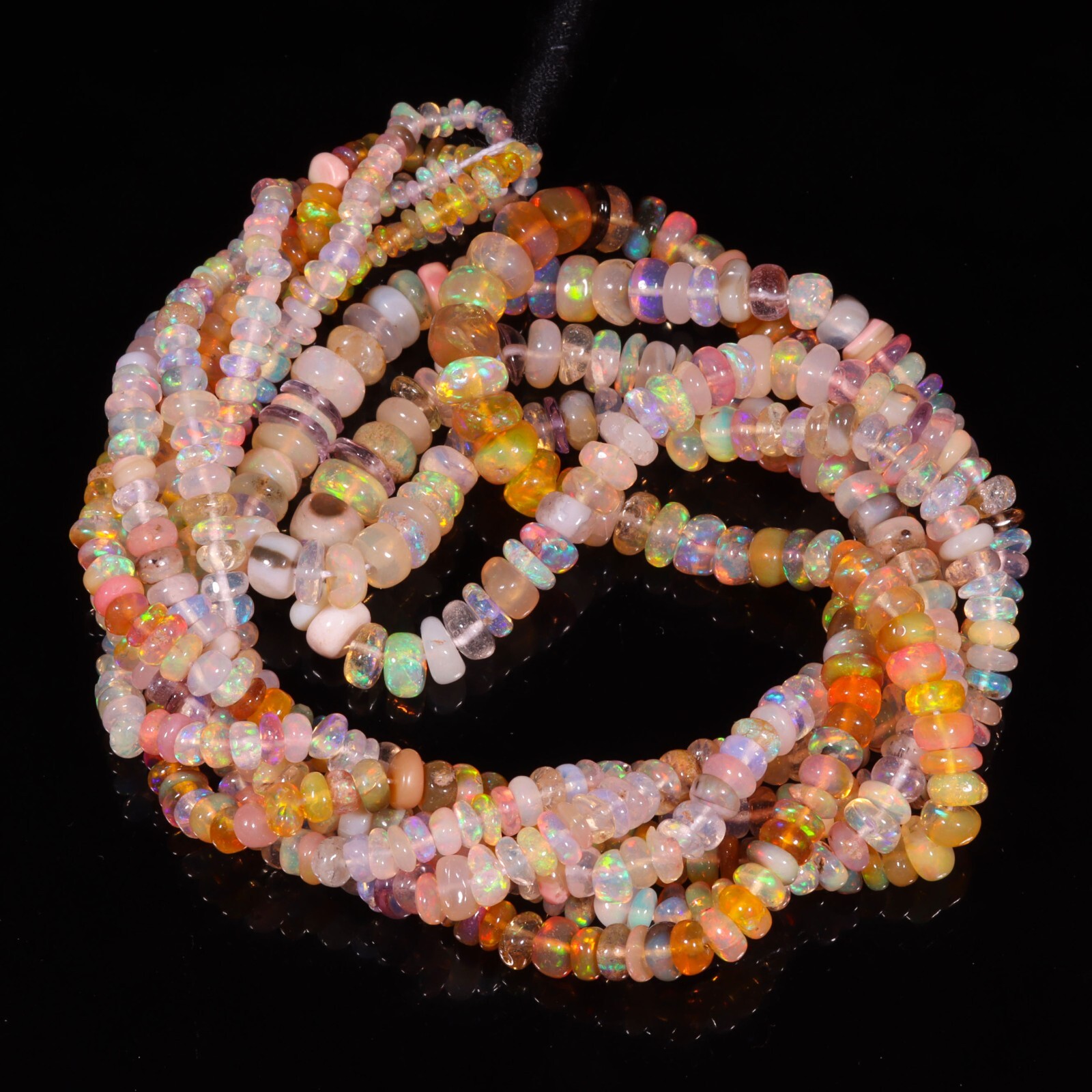 Fire Opal Beads Necklace Natural Ethiopian Multi Gemstone 1 Strand 17inch 3To5MM