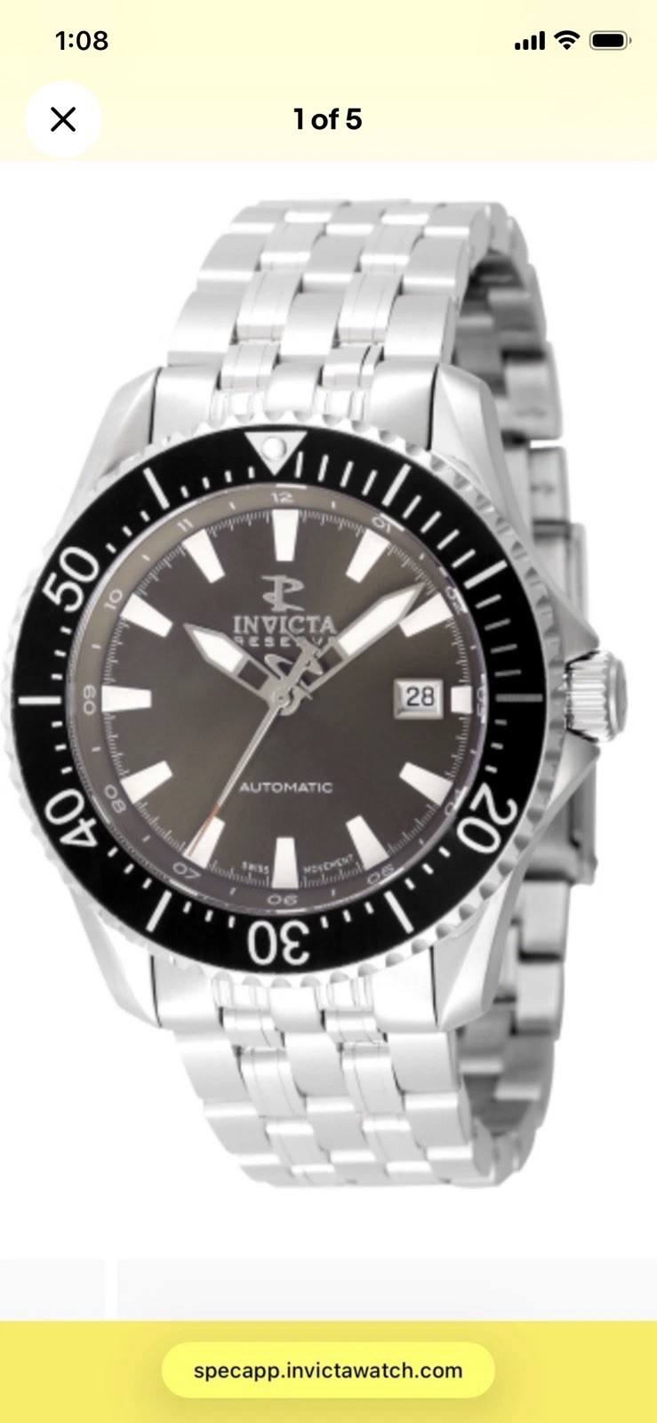 Invicta Reserve 44mm Pro Diver Swiss Automatic Limited Edition Watch,Model 49235