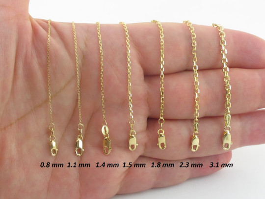 14k Solid Yellow Gold Diamond Cut Cable Chain 16″To 24″ – 0.8 mm To 3.1 mm