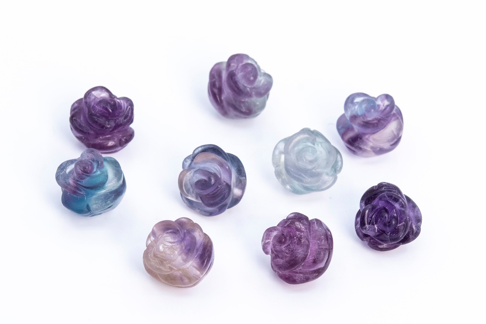 5 Pcs Purple Fluorite Rose Carved Beads Grade AAA Gemstone Beads 8/10/12MM