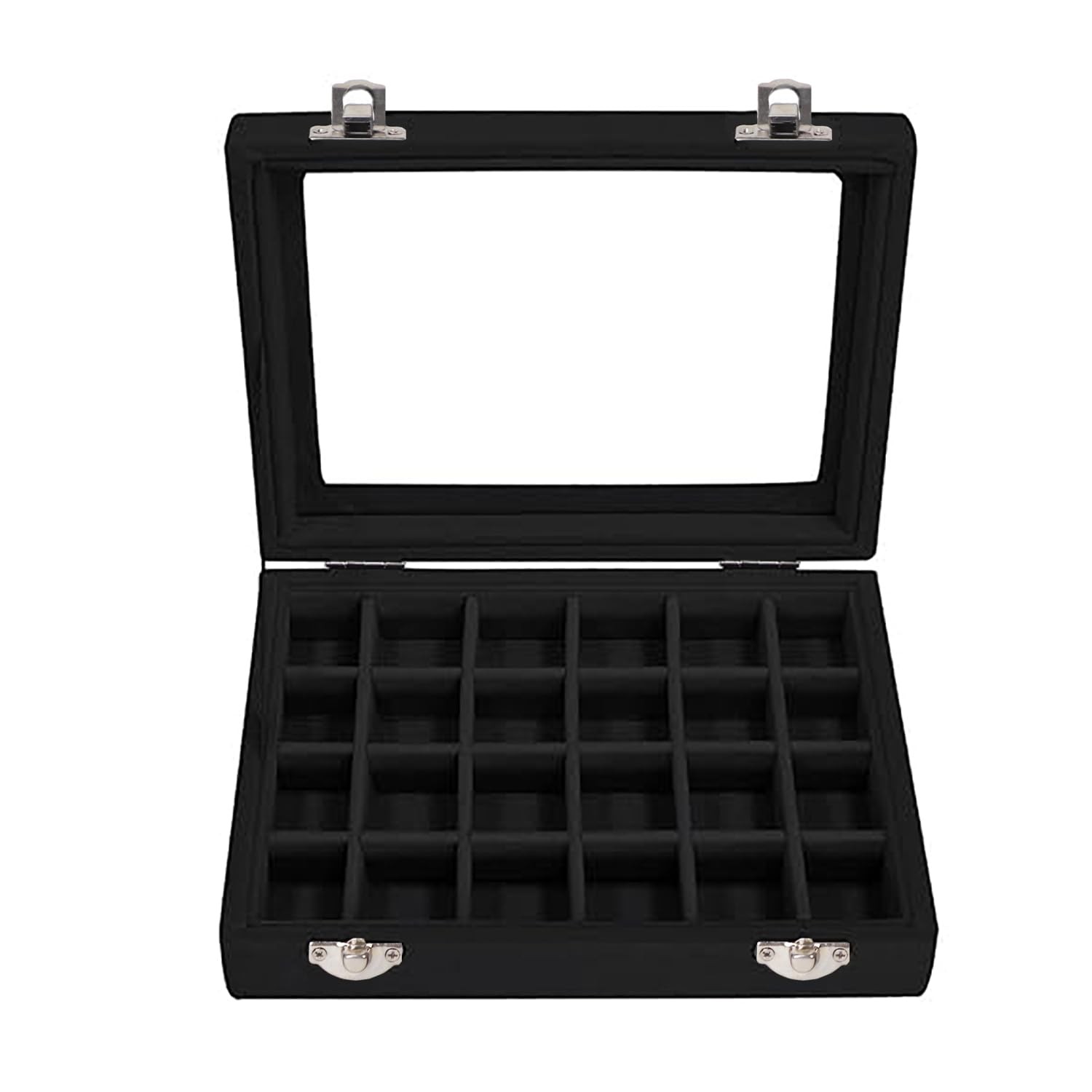 Velvet Jewelry Box 24 Grid Earrings Display Organiser Black