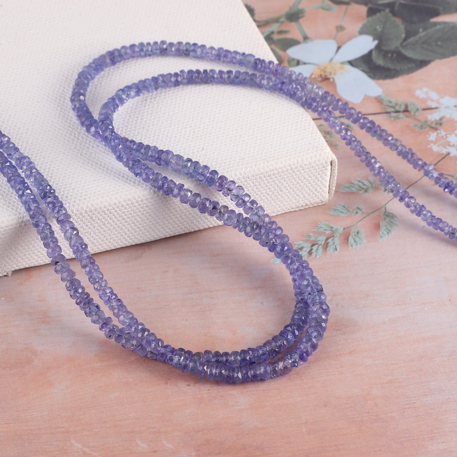 Natural Tanzanite Stone Beaded Necklace Faceted Roundel Tanzanite Gemstone