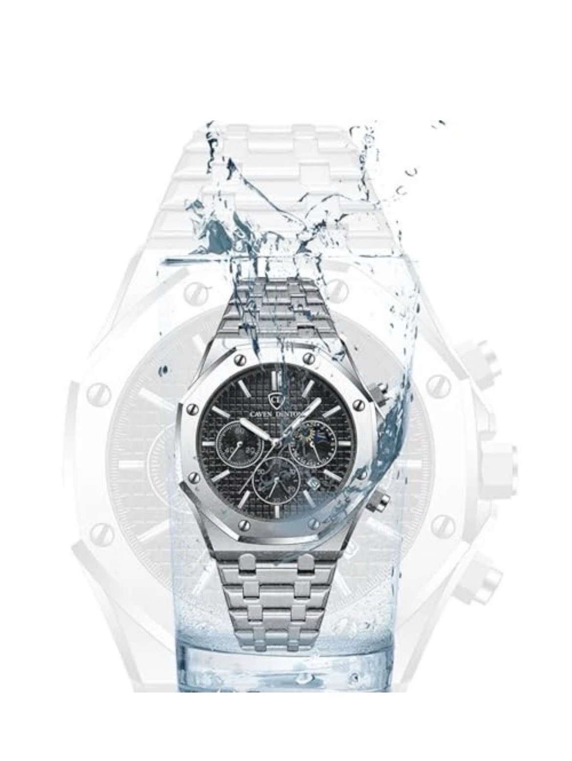 Luxury Men’s Watches Octagonal Classic Business Watches for Men Silver – Black