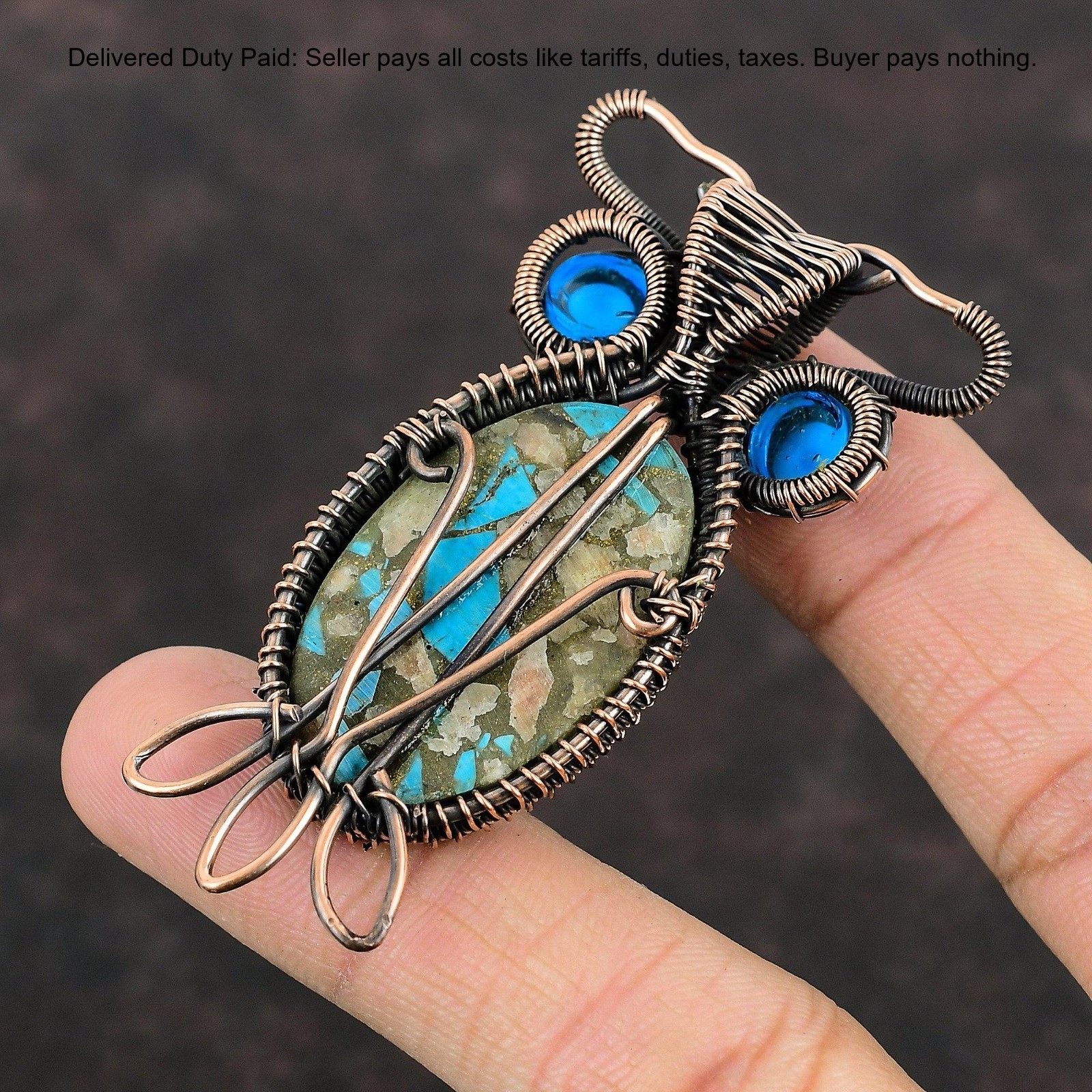 Pink Opal Copper Turquoise Stone Blue Color Evil Eye December New Pendant Copper