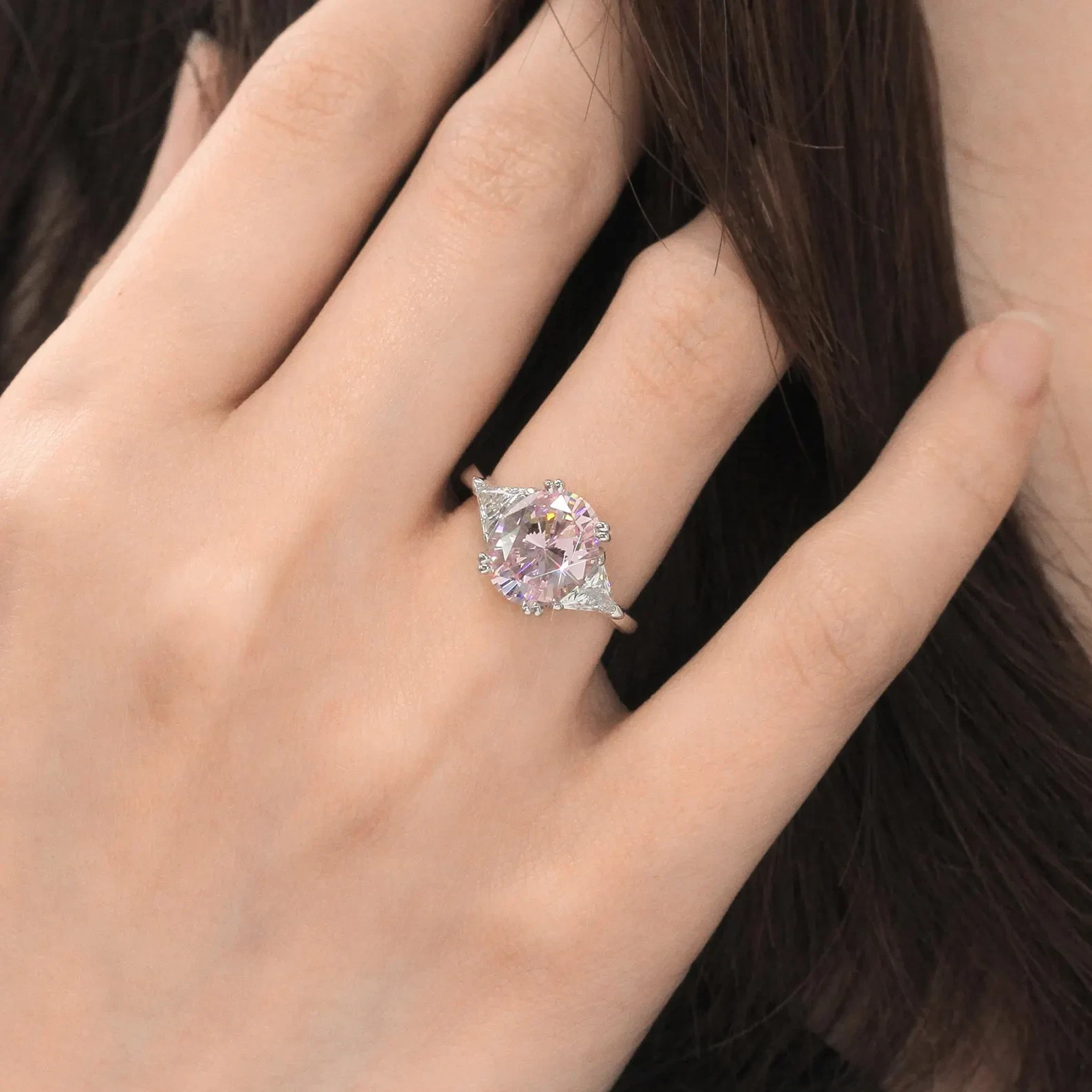 5.00 Ct Oval Cut Pink Sapphire & Diamond Engagement Ring 14K White Gold Size 6
