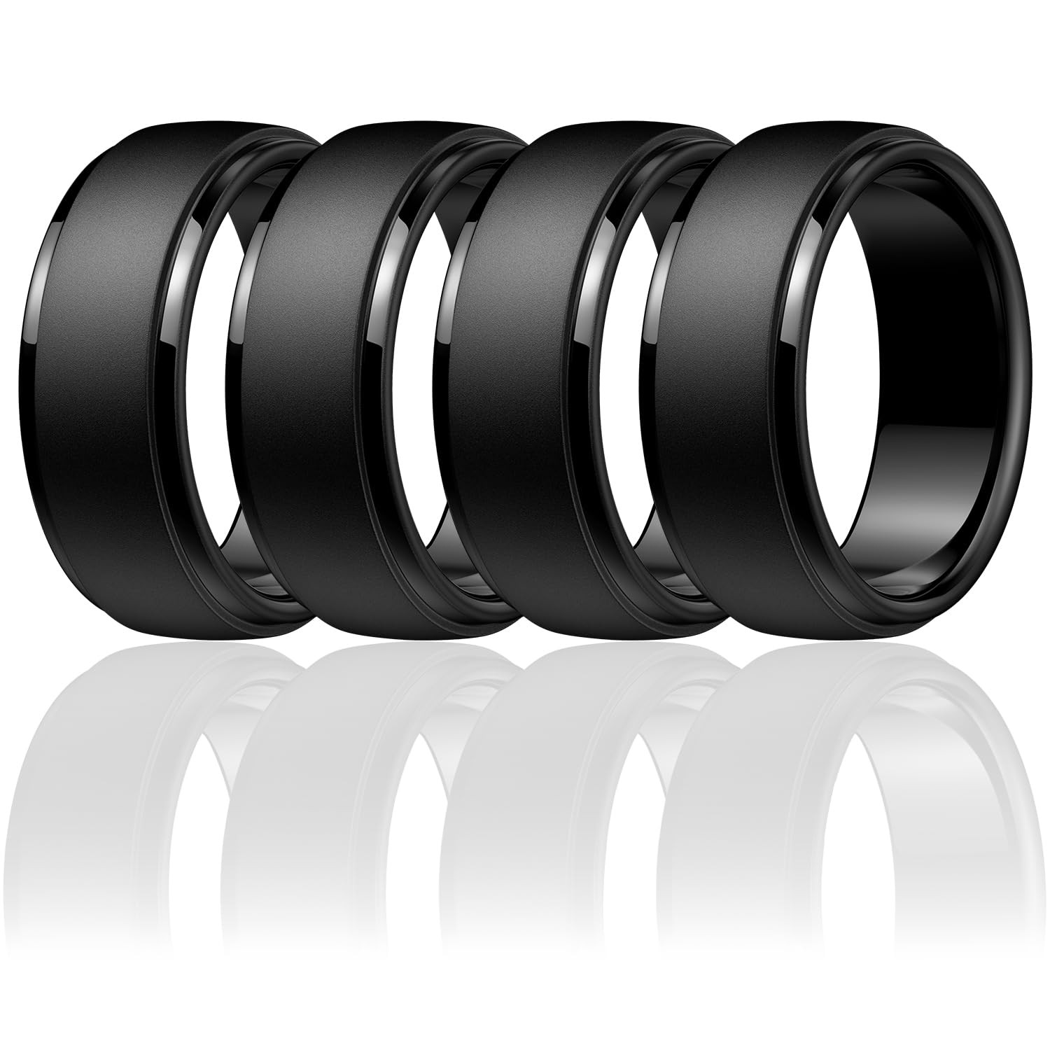 Men’s Silicone Wedding Rings: Classic Black Step Edge Rubber band 10mm Wide 2…