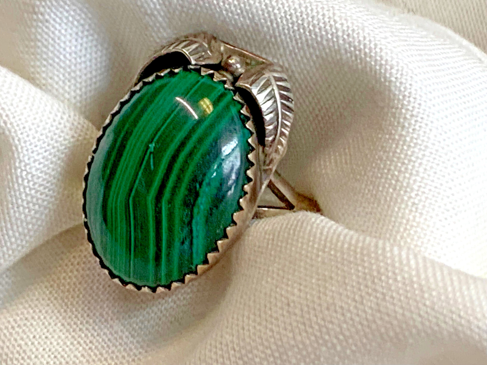 Sterling Silver Signed Ring 5.92g Fine Jewelry Size 7.75 Band Green Malachite