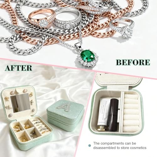 Mothers Day Gift Travel Jewelry Case for Women, Large Jewelry Organizer Green A