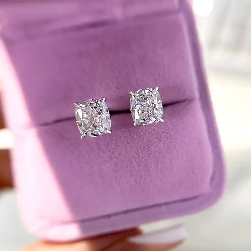 Luxury 6.00Ct Cushion Cut Lab Grown Diamond Stud Earrings Solid 14K White Gold
