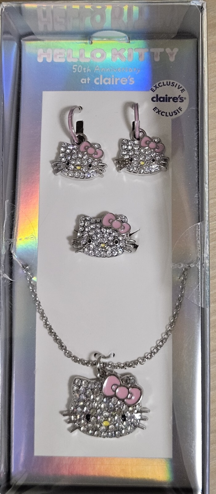 3 PC SET Hello Kitty 50th Anniversary Claire’s Rhinestones Exclusive Jewelry