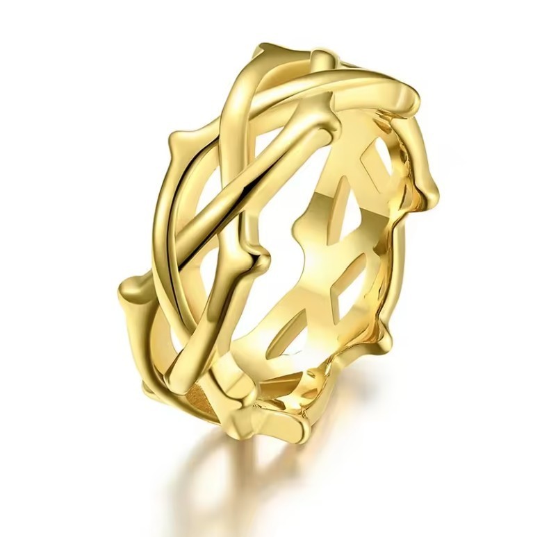Gold Stainless Steel Crown of Thorns Ring (Size 7-12)