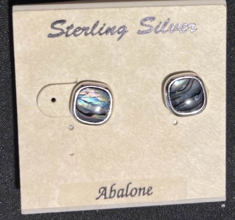 Genuine Abalone Squares with Soft Corners 925 Sterling Silver Stud Earrings