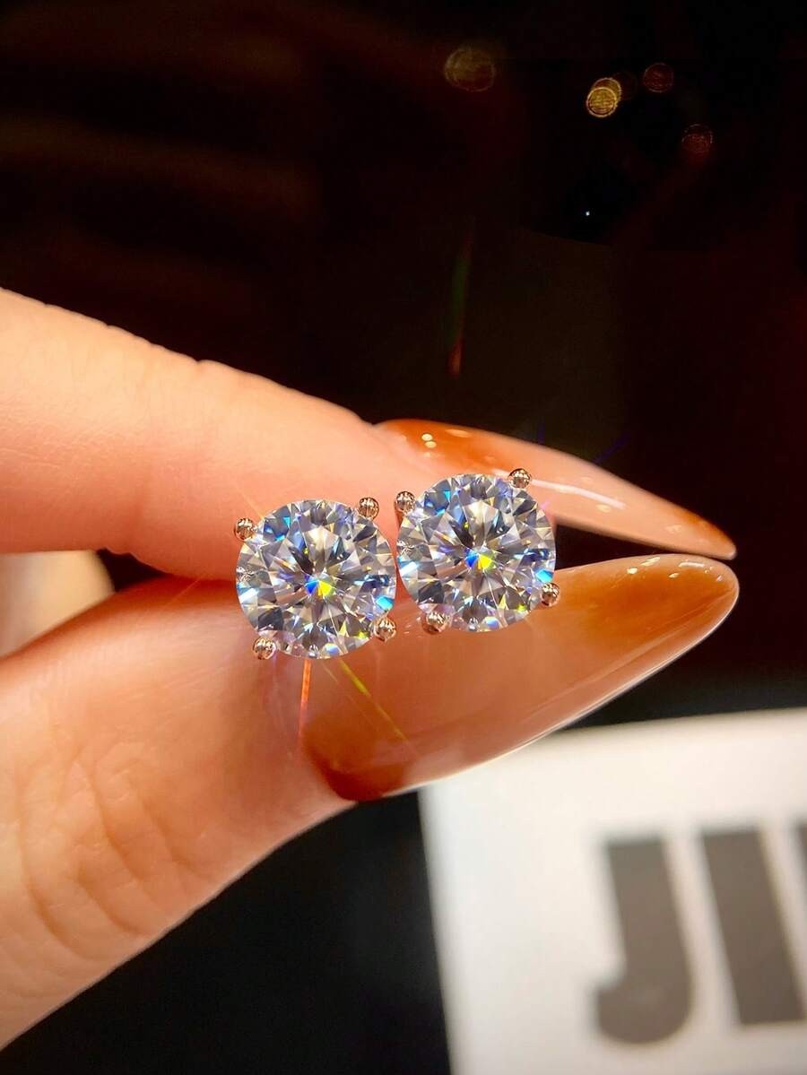 4.0 Ct TW Moissanite Solitaire Stud Earrings 14K Yellow Gold Certified FL/D Gift