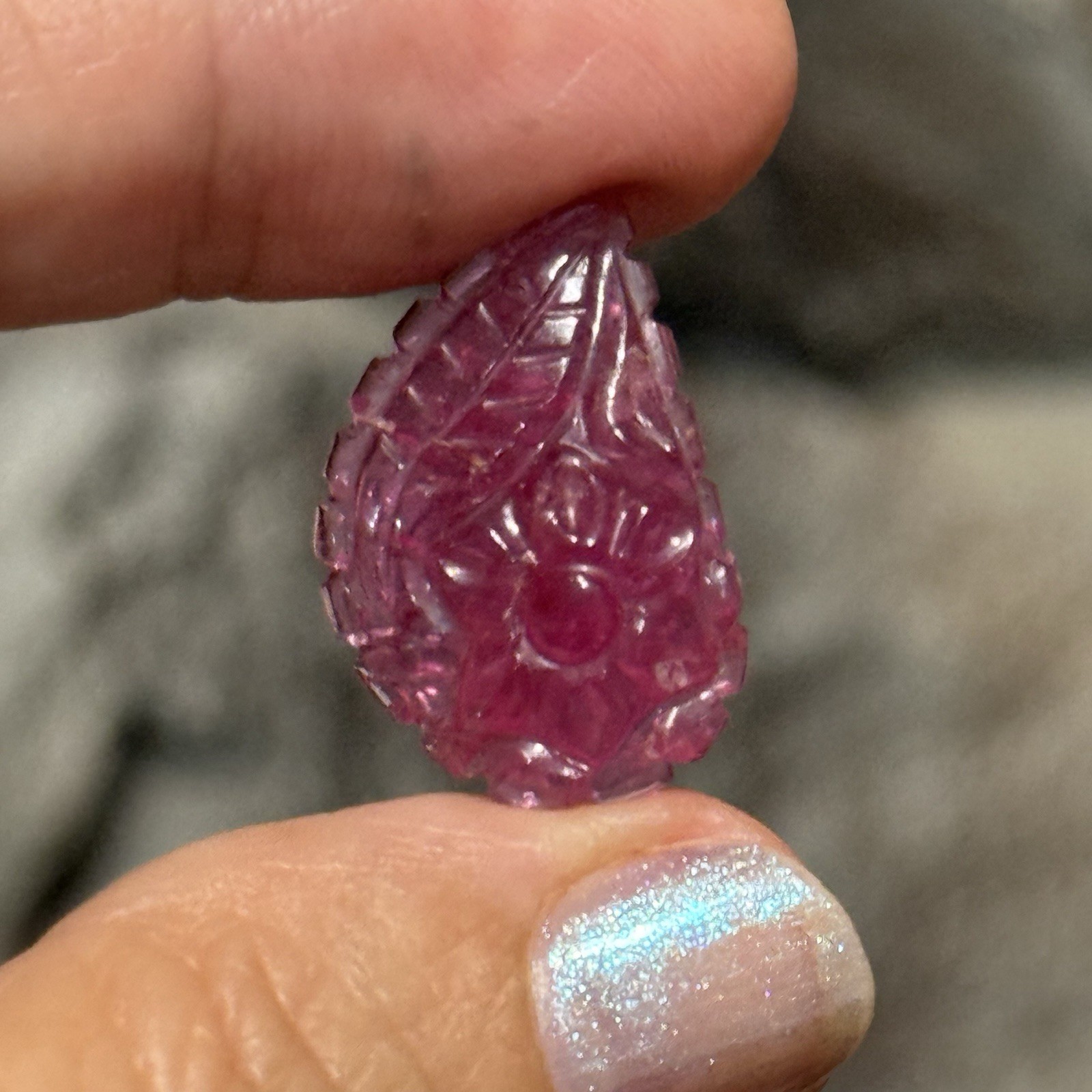 11.45ct 23.8c15.2×4.5mm Carved Rubelite Pink Tourmaline Flat Back Cabochon Gem