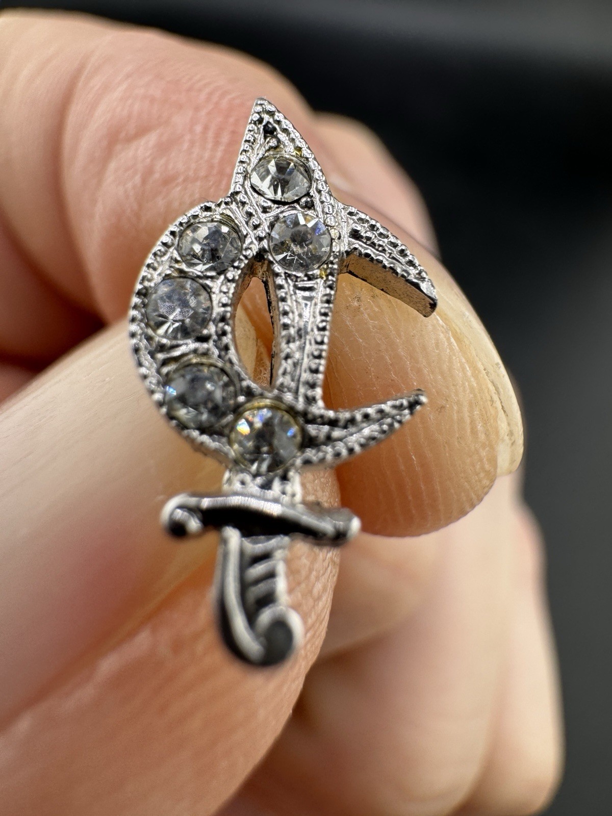925 Sterling Silver Vintage C Z Crescent and Sable Pin No Backing