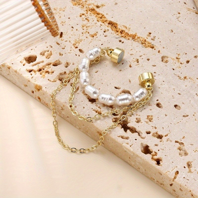 Women’s Multi Material Imitation Pearl Tassel Ear Clip Magnet Earrings Single