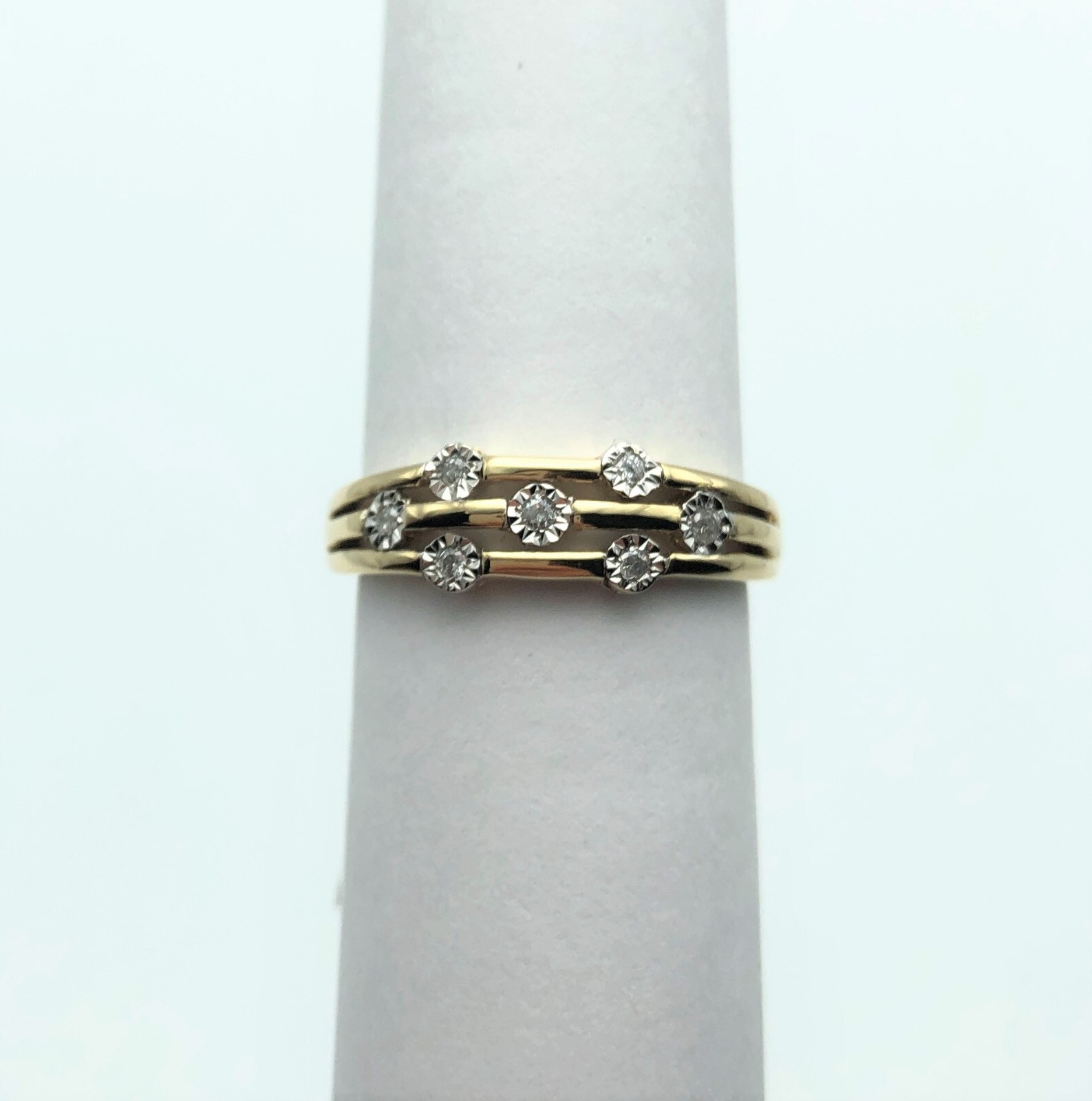 10k Gold Stacked Three Layer Ring with Diamonds (Size: 6.75)
