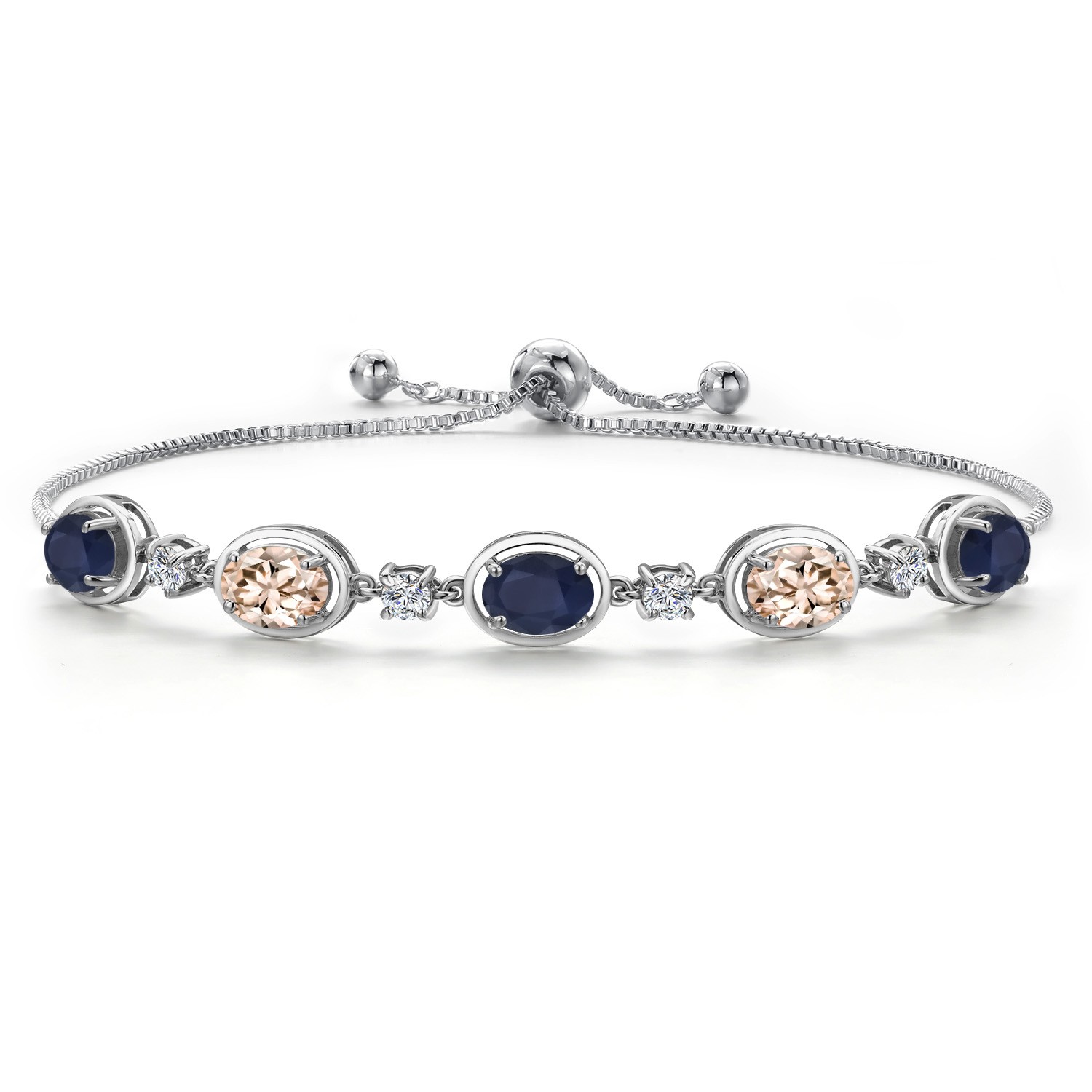 925 Sterling Silver Sapphire and Peach Morganite and Lab Grown Diamond Bracelet