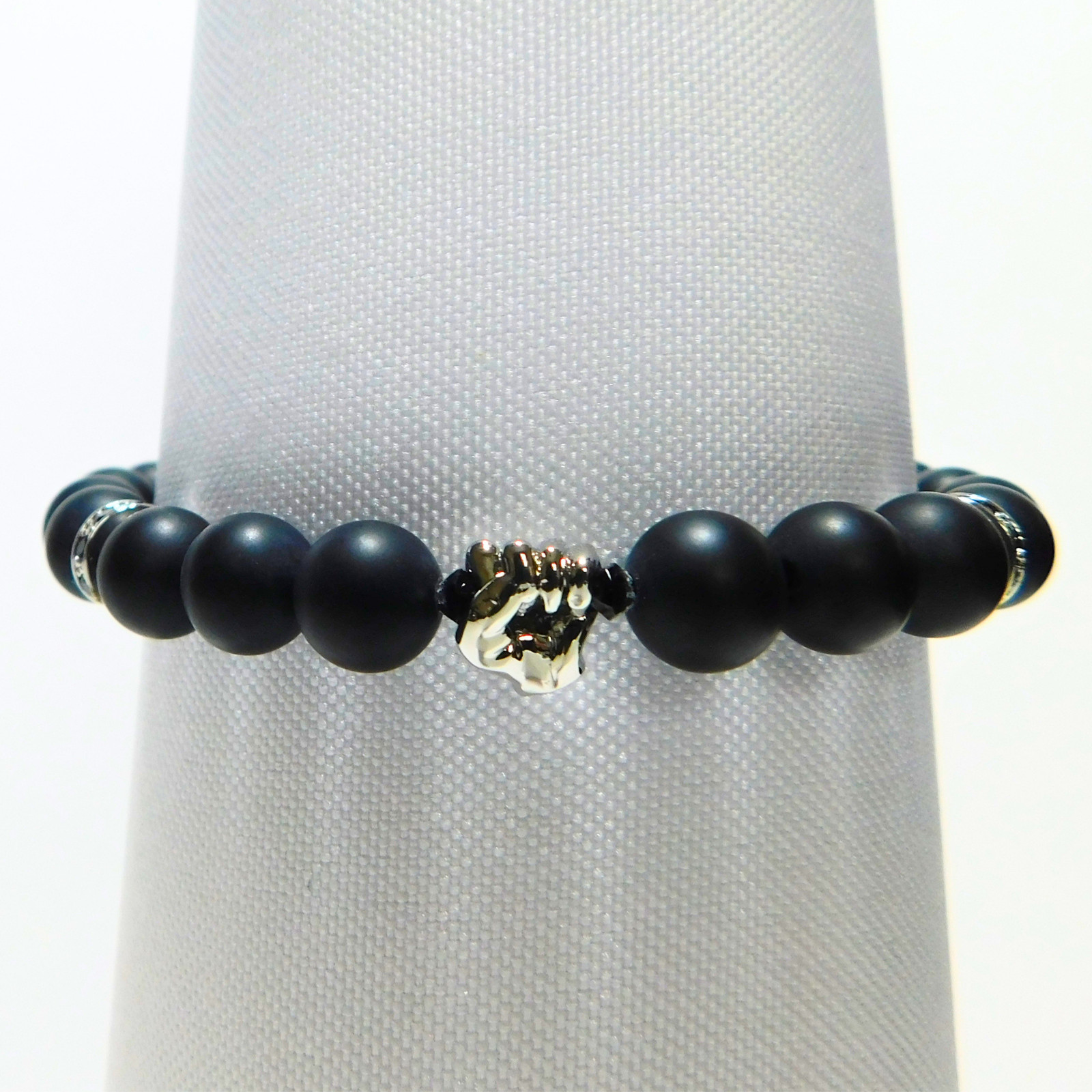 18K White Gold Filled Matte Black Onyx Power Fist Bracelet Protest Jewelry Luxe