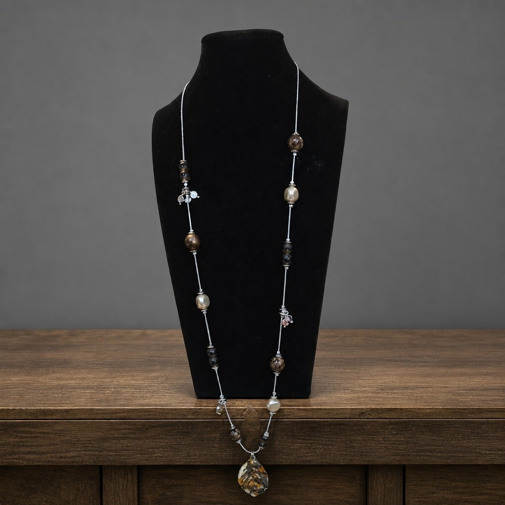 Chico’s silver tone long station necklace tortoise she’ll resin pendant