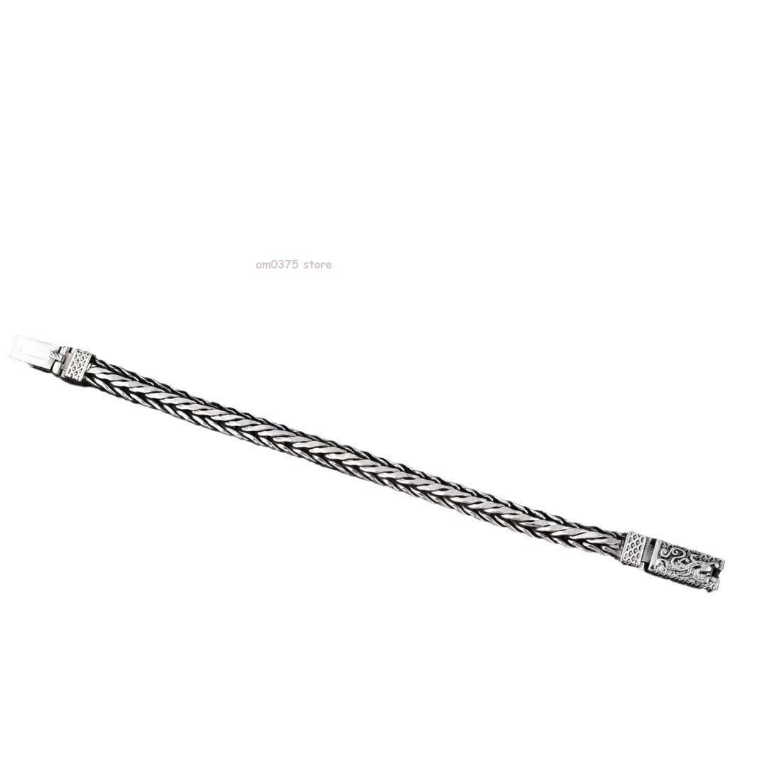 Real S925 Sterling Silver Bracelet Men Women 9mm Dragon Weave Link Chain