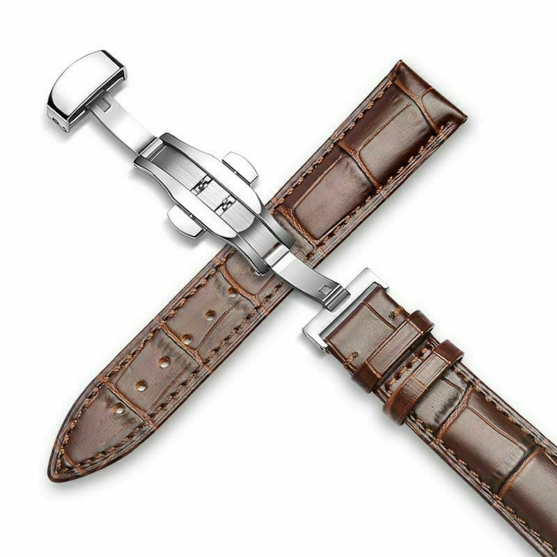 18-24MM Replacement Genuine Leather Watch Band Wrist Strap Kit Butterfly Buckle
