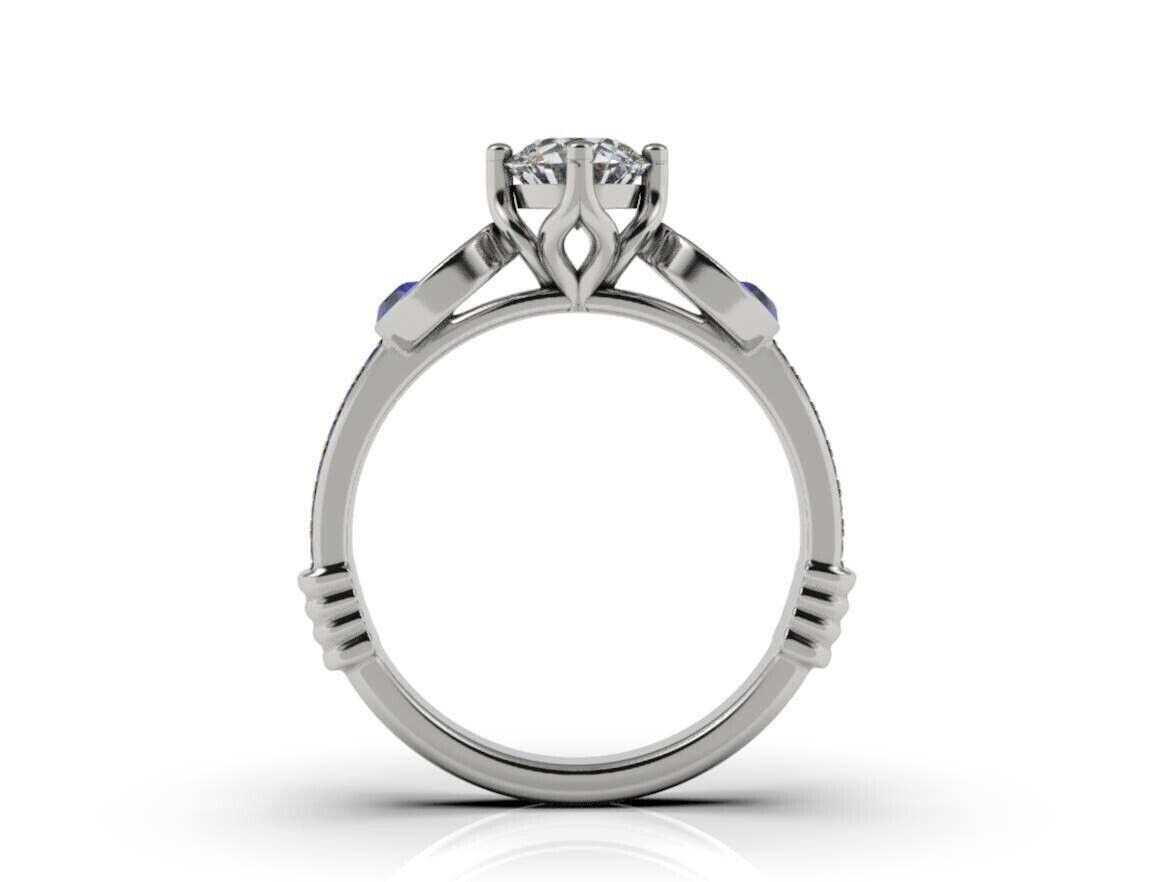 Star War Ring Lab Created Blue Sapphire Engagement Ring 14k White Gold Plated