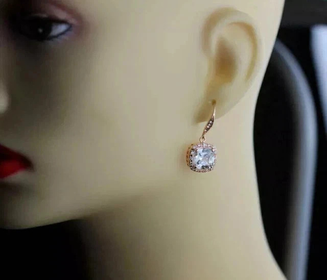 3Ct Cushion Simulated Diamond Women Dangle Drop Earring 14k Yellow Gold Plated