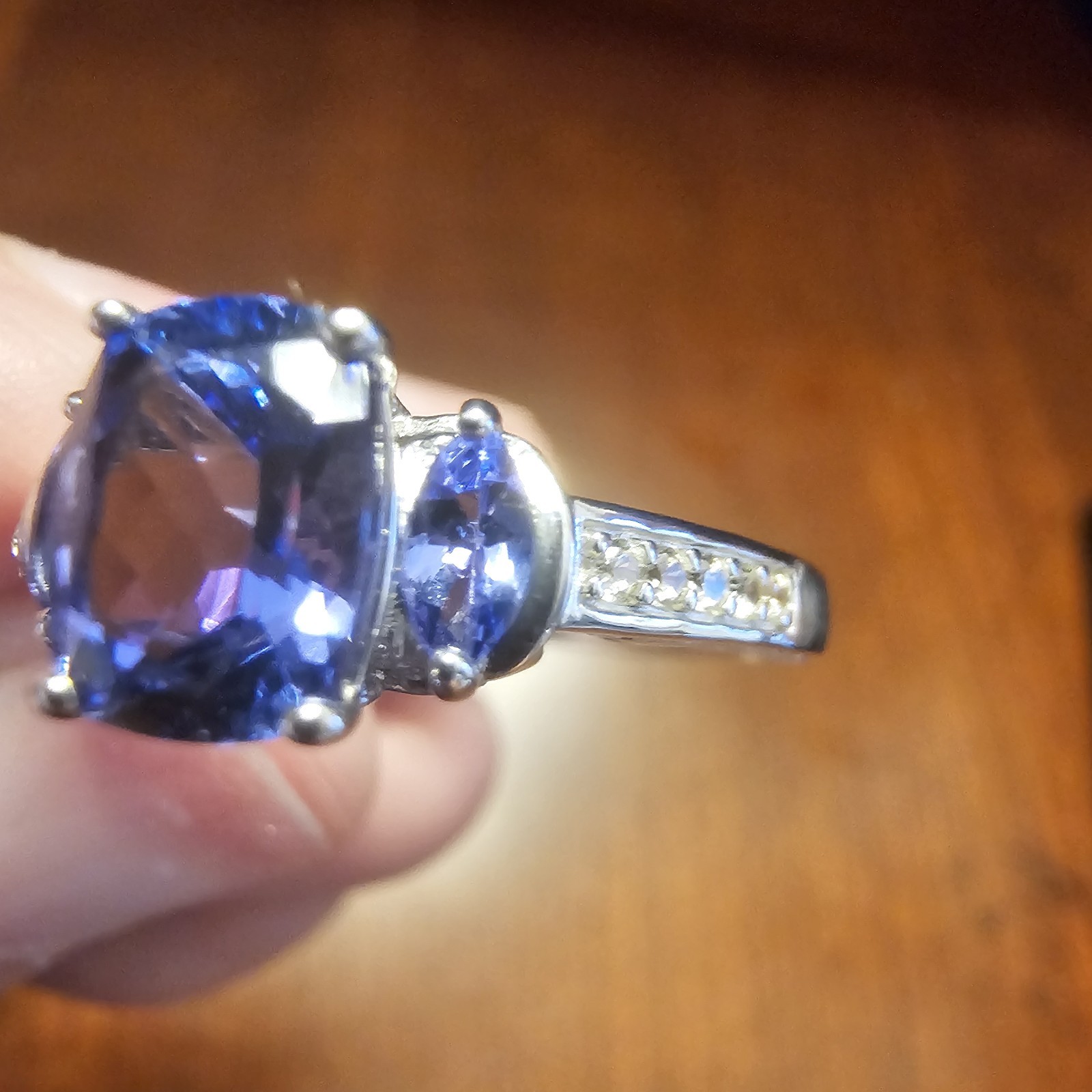 2.0 ctw NATURAL Blue Tanzanite Rhodium Over Silver Ring size 9.5