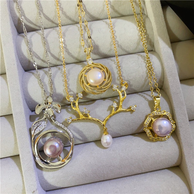 Bulk Random 10pcs Mix Natural Pearl Pendant Necklaces Women Hollow Floral Gift