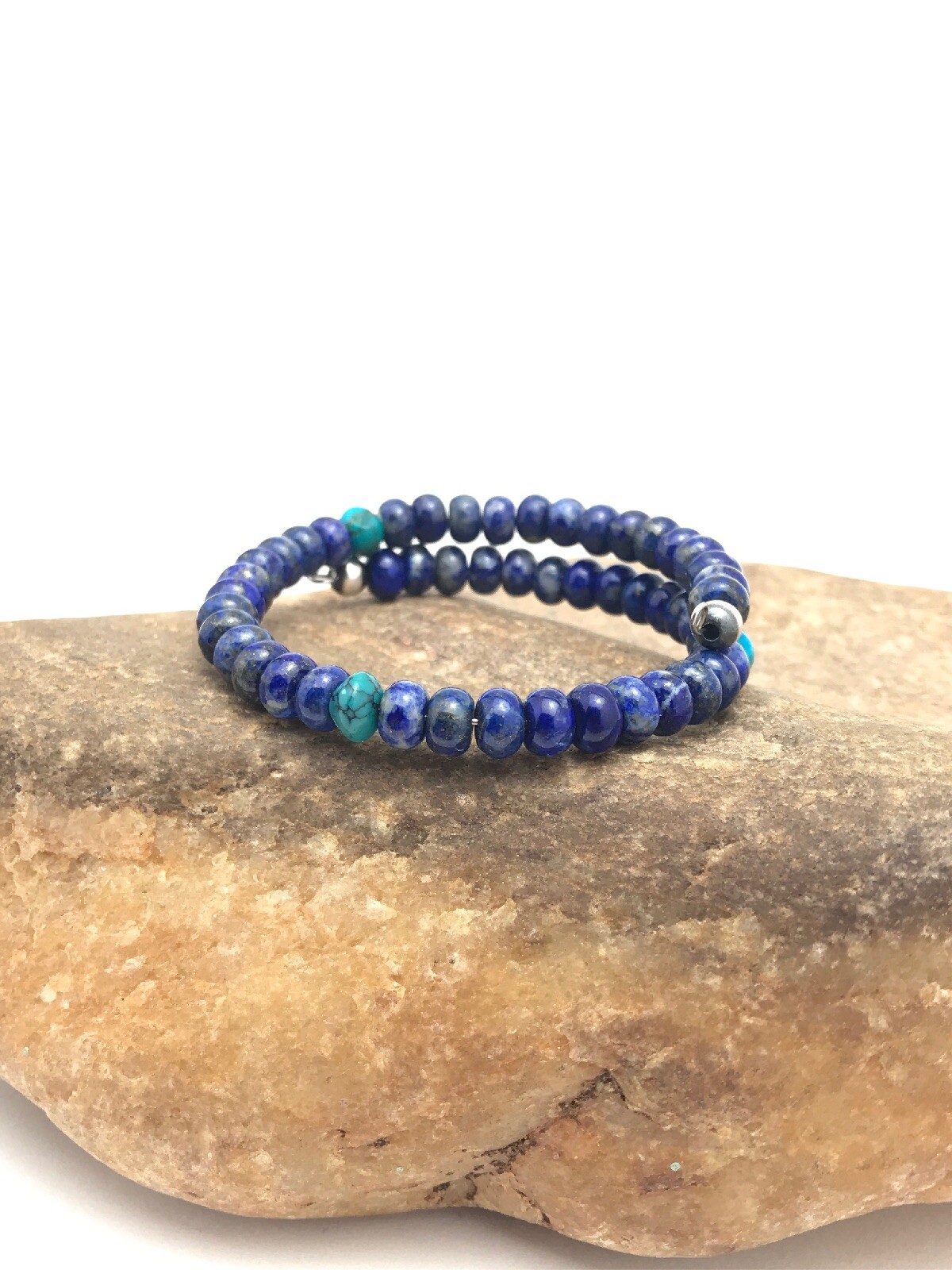Lapis & Turquoise Bead Southwestern Navajo Sterling Silver Bracelet 03260
