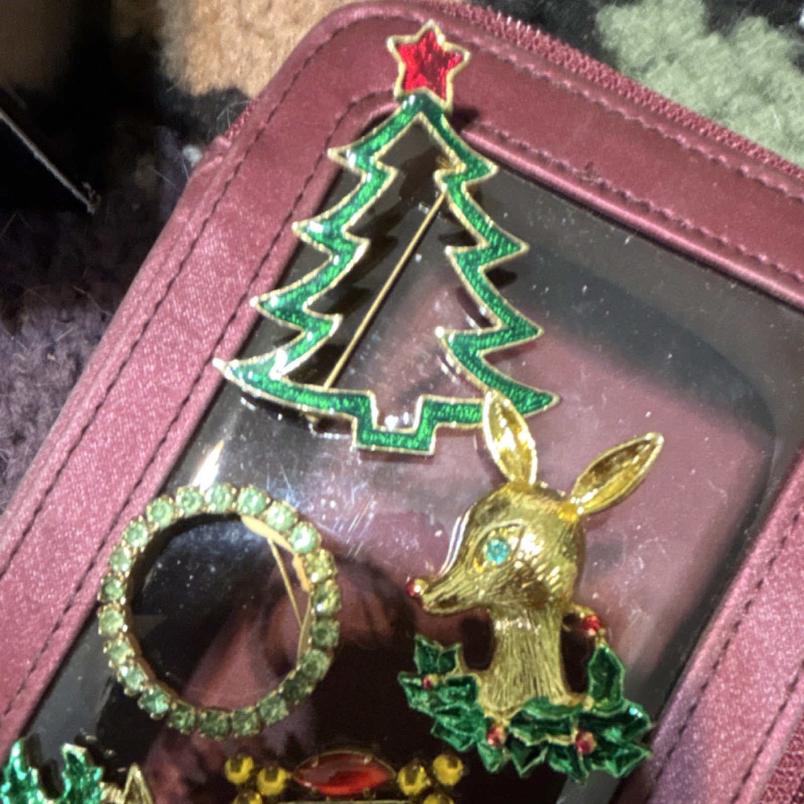 4pc Holiday Costume Brooch & Pin Mixed Lot Rhinestone Metal Tree Reindeer