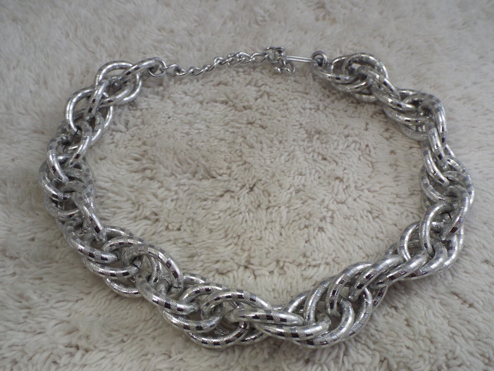 Stripe Etched Silvertone Aluminum Chain Necklace (F24)
