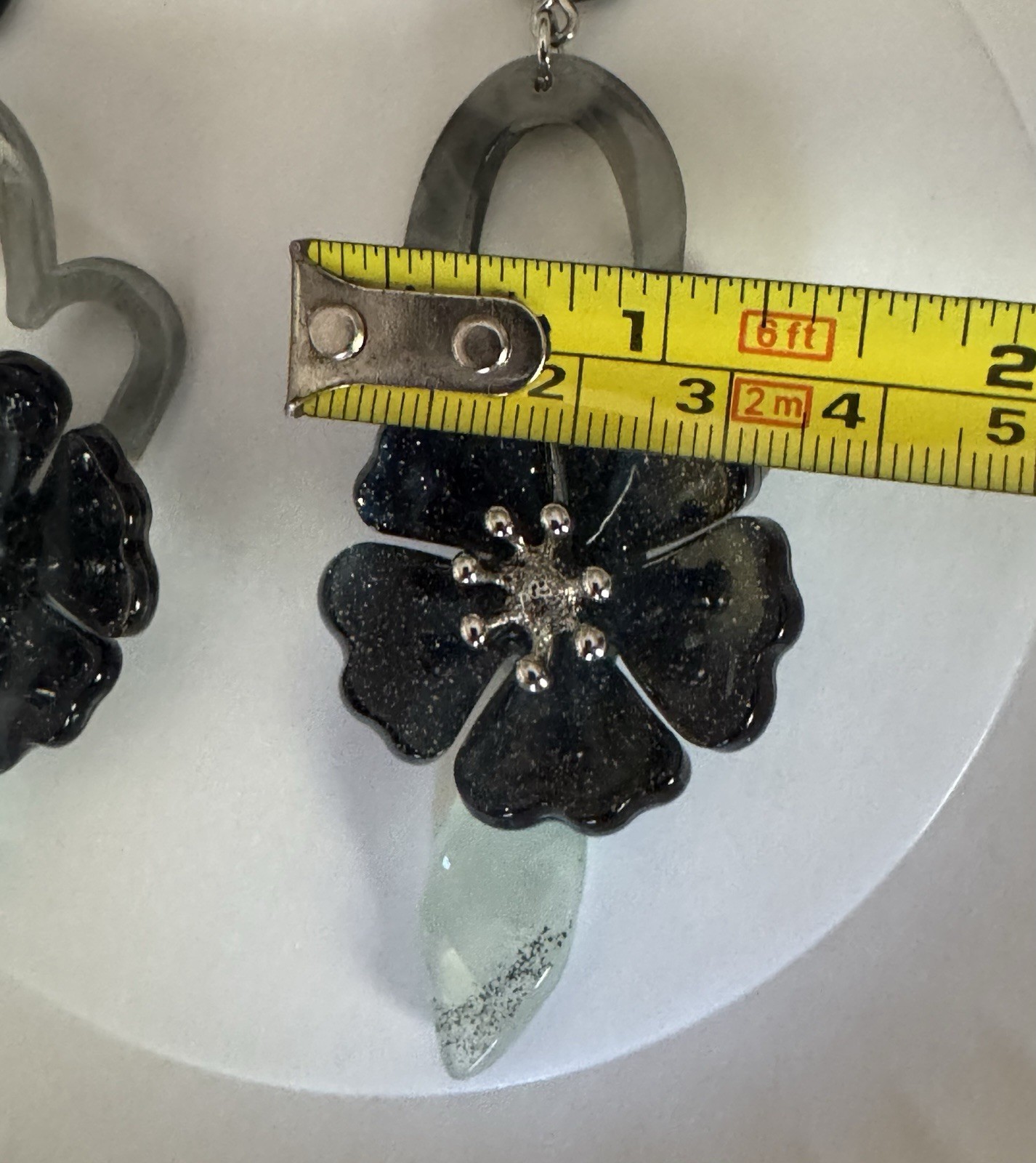 Antique Cobalt Blue Flower Dangle/Drop Earrings Silver Tone Resin