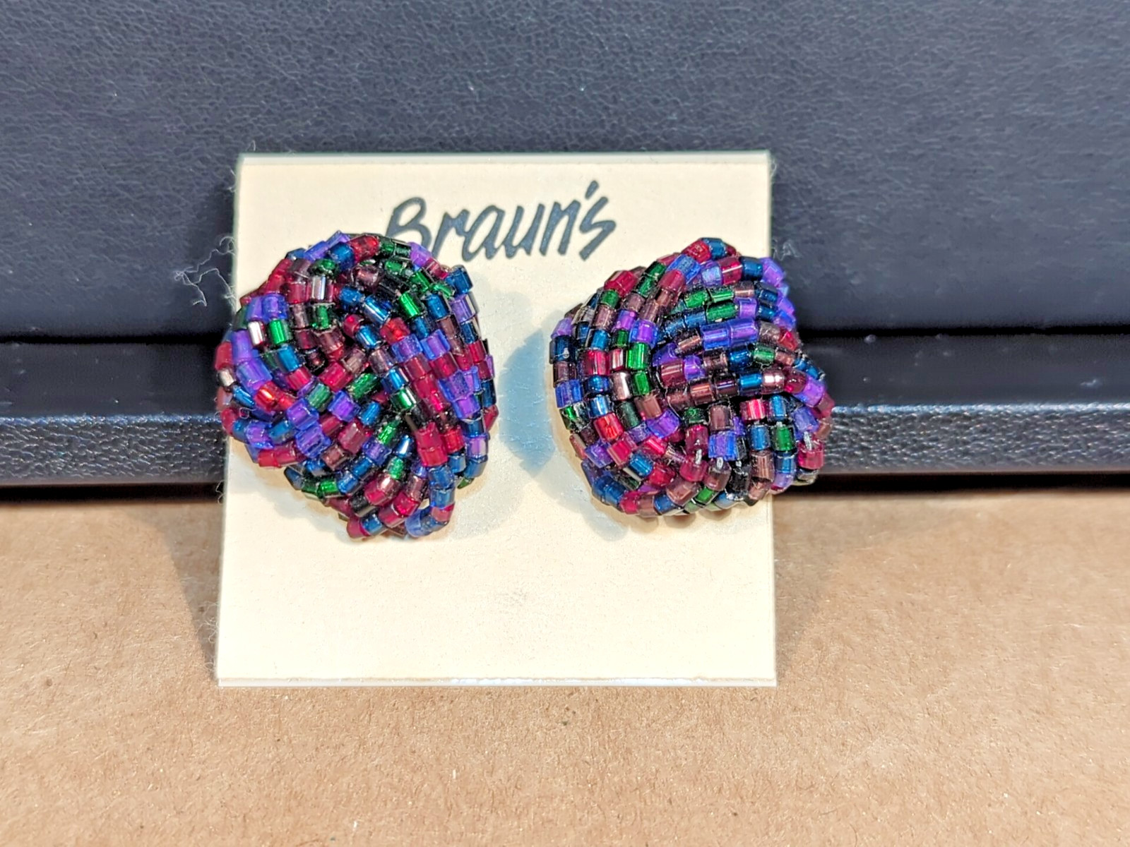 Vintage 1980-1990’s Braun’s Colorful Beaded Knot Peirced Earrings NWT